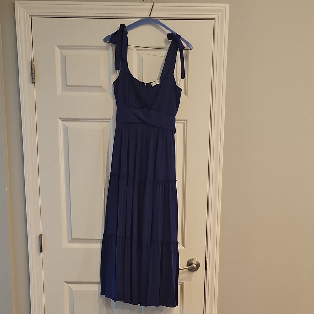 Altar'd State Blue Ruched Tie Front Maxi Dress